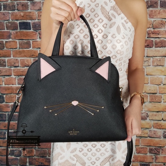 Kate spade black meow cat Lottie satchel leather - Picture 7 of 8
